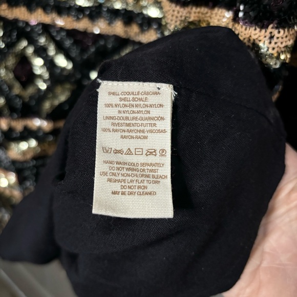 🥂 Free People Fully Sequined Mini Dress Aztec /Geo Design M Black Gold Silver - Picture 5 of 10